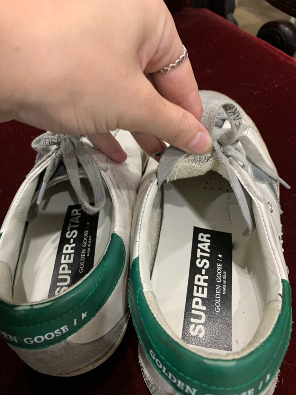 Golden Goose White Leather Sneakers with Green Heel and Silver Star Accent - Picture 5 of 12